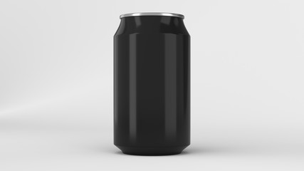 Blank small black aluminium soda can mockup on white background