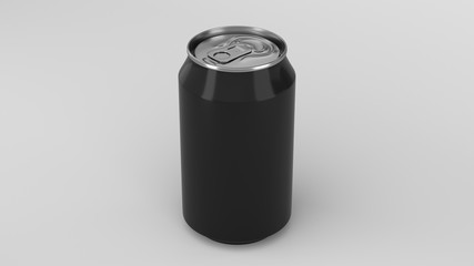 Blank small black aluminium soda can mockup on white background