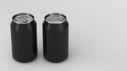 Two small black aluminum soda cans mockup on white background