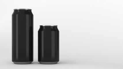 Big and small black soda cans mockup
