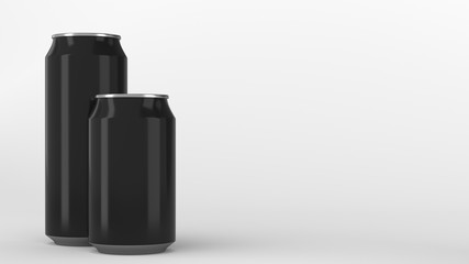 Big and small black soda cans mockup
