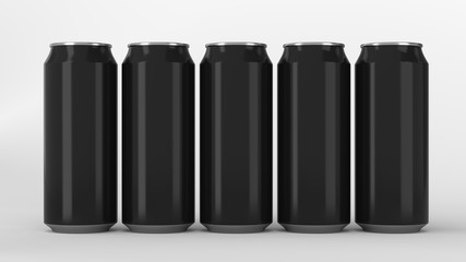  Black soda cans standing in two raws on white background