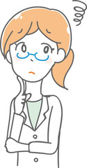 女性医師のイラスト素材（悩む）