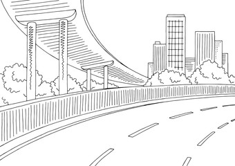 Overpass road graphic black white city landscape sketch illustration vector