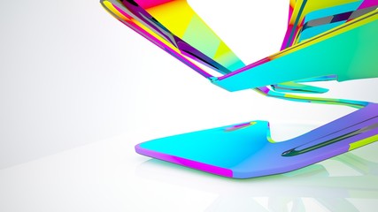 Abstract white and colored gradient smooth interior with window. 3D illustration and rendering.