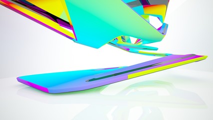 Abstract white and colored gradient smooth interior with window. 3D illustration and rendering.