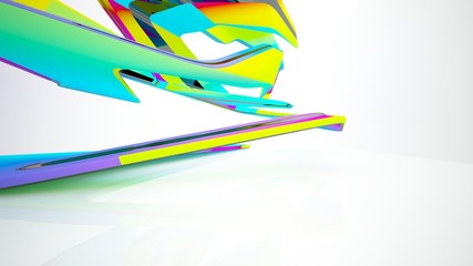 Abstract white and colored gradient smooth interior with window. 3D illustration and rendering.