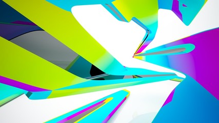 Abstract white and colored gradient smooth interior with window. 3D illustration and rendering.