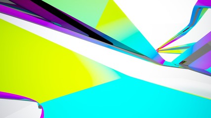 Abstract white and colored gradient smooth interior with window. 3D illustration and rendering.