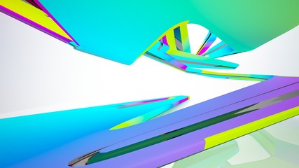 Abstract white and colored gradient smooth interior with window. 3D illustration and rendering.