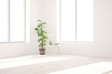 White empty room. Scandinavian interior design. 3D illustration