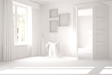 White empty room. Scandinavian interior design. 3D illustration