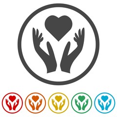 Obraz premium Heart in hands sign icon, Donation icon, 6 Colors Included