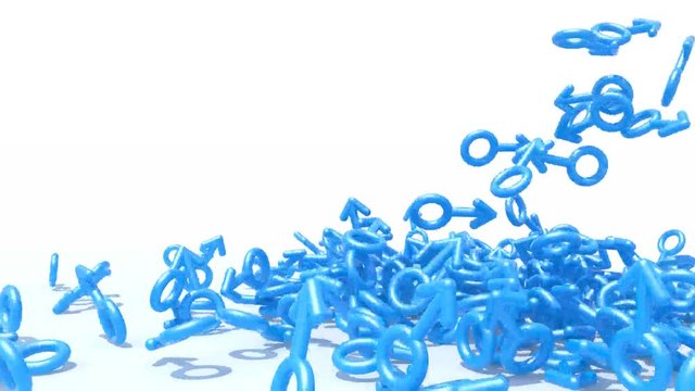 many man symbols fall on white background, 3d animation