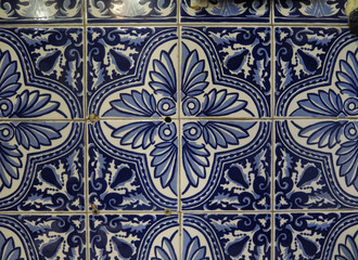 Closeup of Wall tiled with colorful ceramic tiles