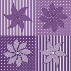 Vector set of four decorative striped flowers