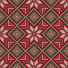 Christmas Holiday Seamless Knitted Pattern. Scheme for Knitting Sweater Pattern Design and Cross Stitch Embroidery. Wool Knit Texture Imitation