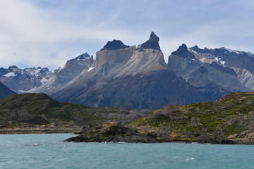 Lake Pehoe and Los Cuernos (The Horns), National Park Torres del Paine, Chile