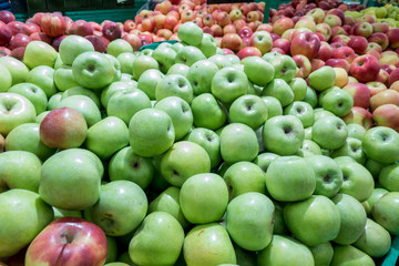 Red and green apples at the farmers market. red and green apples on the market