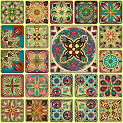 Seamless pattern with decorative mandalas. Vintage mandala elements. Colorful patchwork.
