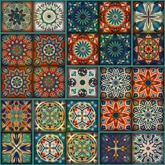 Papier Peint photo Lavable Tuiles marocaines Modèle sans couture avec mandalas décoratifs. Éléments de mandala vintage. Patchwork coloré.