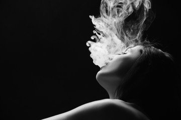 Sexy body nude woman. Naked sensual beautiful girl. Artistic black and white photo.