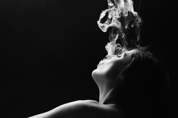 Sexy body nude woman. Naked sensual beautiful girl. Artistic black and white photo.