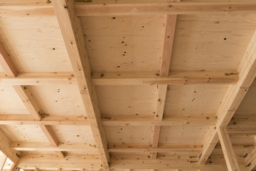 建築中の木造住宅の工事現場　天井