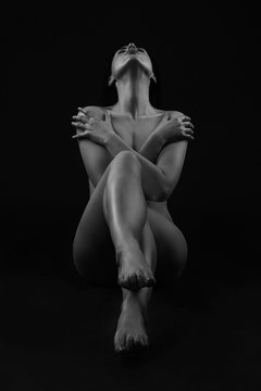 Sexy body nude woman. Naked sensual beautiful girl. Artistic black and  white photo. Stock Photo | Adobe Stock