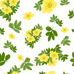 Ditsy print.Motifs scattered random. Seamless vector texture. Elegant template for fashion prints.Printing with small yellow flowers,greenery