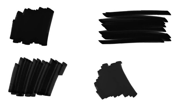 Four black paint brush strokes pack isolated with alpha matte (Motion design elements)