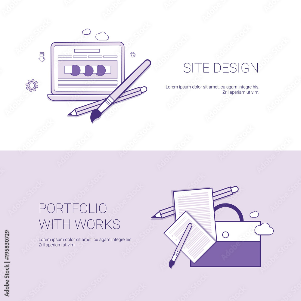 Wall mural web site design and portfolio with works template banner with copy space vector illustration