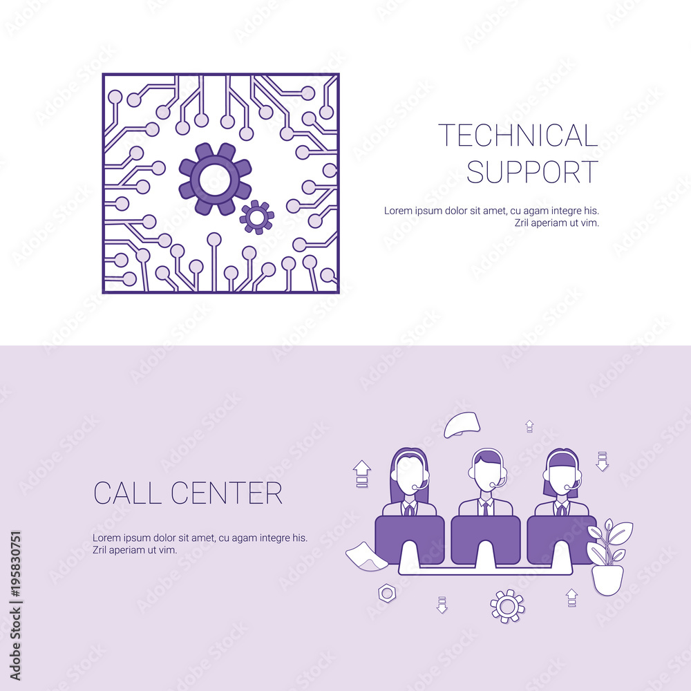 Poster technical support and call center service concept template web banner with copy space vector illustr
