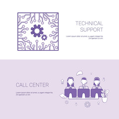 Technical Support And Call Center Service Concept Template Web Banner With Copy Space Vector Illustration