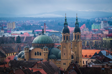 Fototapeta na wymiar Sibiu Holy Trinity Cathedral viewed from the Evangelical Church
