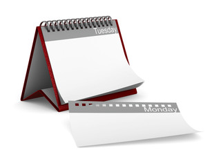 Calendar for tuesday on white background. Isolated 3D illustration