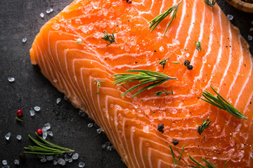 Fresh fish. Salmon fillet on black.