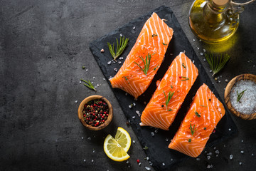 Fresh fish. Salmon fillet on black.