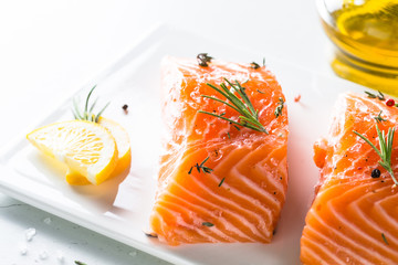 Fresh fish. Salmon fillet on white.