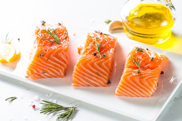 Fresh fish. Salmon fillet on white.
