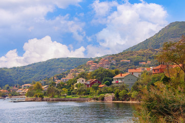 View of small Mediterranean town of Kamenari on sunny autumn day.  Montenegro, Bay of Kotor