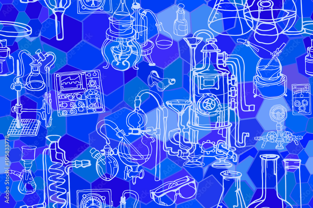 Wall mural vector seamless pattern with sketch elements related to science or education. physics or chemistry a