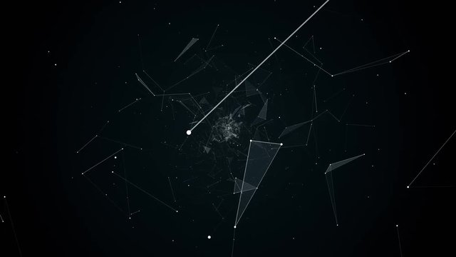fly during network connections between nodes - dots 4k animation flight in geometric abstraction with dots lines and triangles