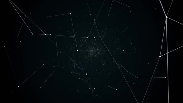 fly during network connections between nodes - dots 4k animation flight in geometric abstraction with dots lines and triangles