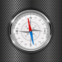 Compass. Metal gauge on iron perforated background
