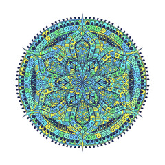 Mandala. Green blue oriental decorative flower pattern