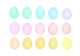 Rows of fifteen colour eggs.
