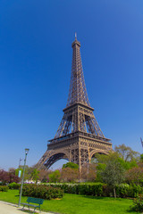 Wonderful view of Eiffel Tower on a sunny spring day