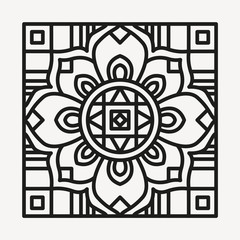 Beautiful Square Shape for Coloring. Vector. Oriental Tile. Book Page. Mandala Style. Lines