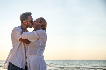 two lovers on beach and summer time. 